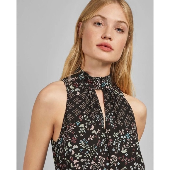 NWT‎ TED BAKER 70s Floral Halter Ruffle Neck Sleeveless Crop Wide Leg Jumpsuit 6 - Picture 11 of 16